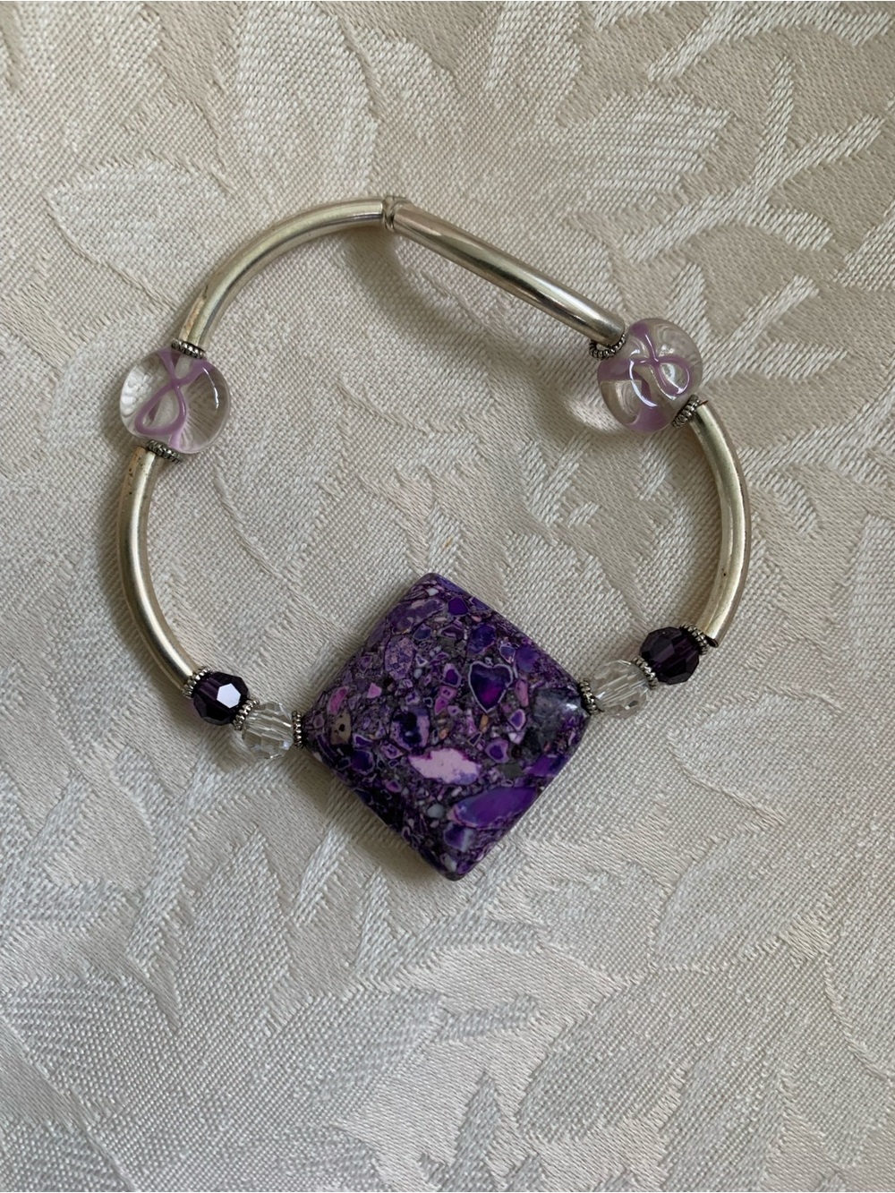 Purple Statement Bead Stretch Bracelet
